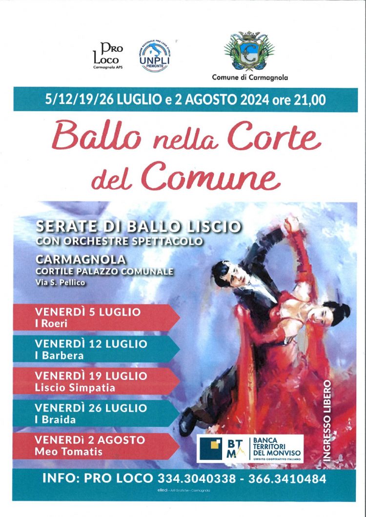 Il 26 luglio a Carmagnola si balla a corte