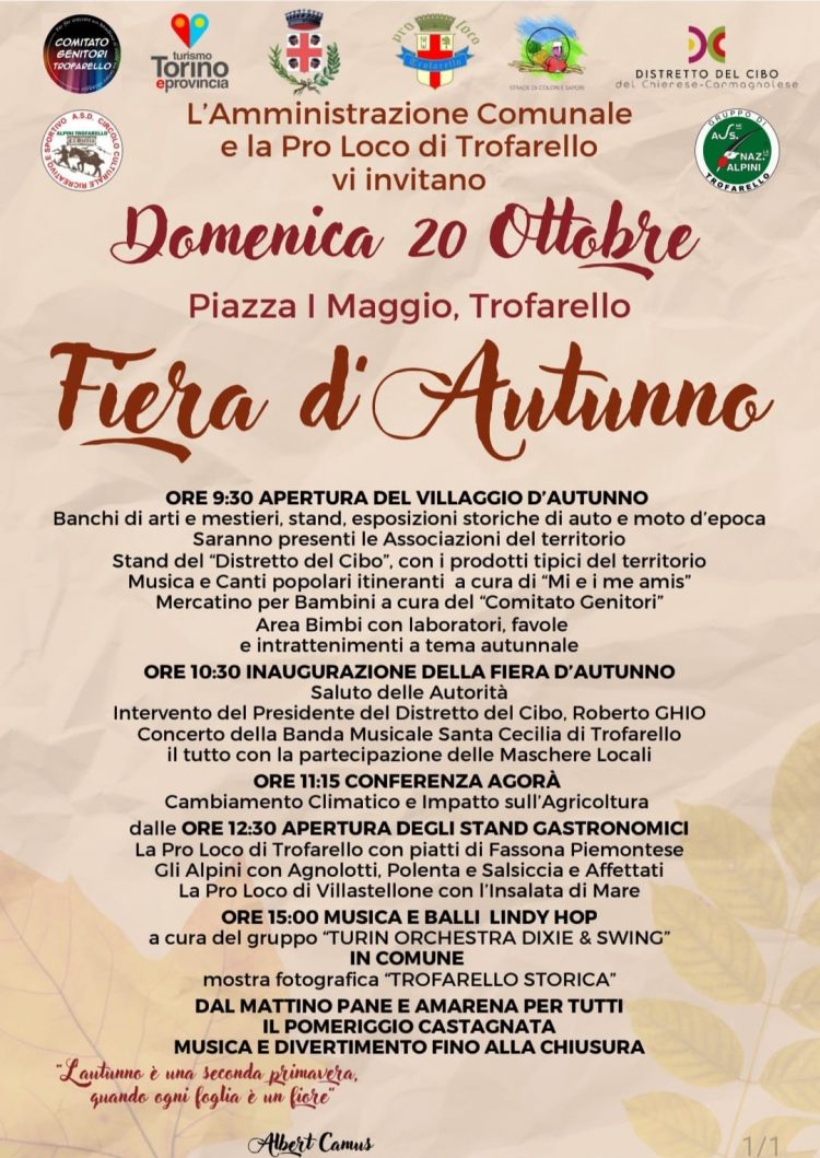 Domenica 20 ottobre a Trofarello c’è la Fiera d’Autunno