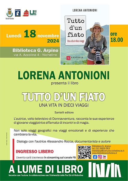 Tutto d’un fiato – Lunedì 18 novembre alla Biblioteca civica di Nichelino incontro con Lorena Antonioni