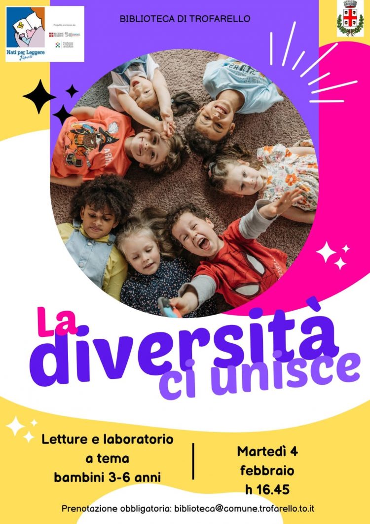 In Biblioteca a Trofarello la diversità che unisce. Martedì 4 febbraio alle 16,45